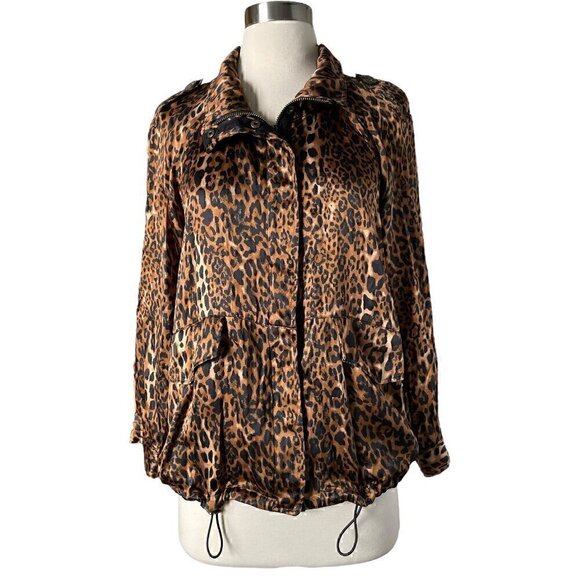 CAMI NYC Quinn Silk Jacket Leopard Print XS Zip Front Animal Bomber - Picture 2 of 8